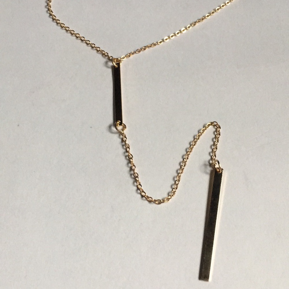 New! Gold Double Bar Drop Necklace - Picture 6 of 9
